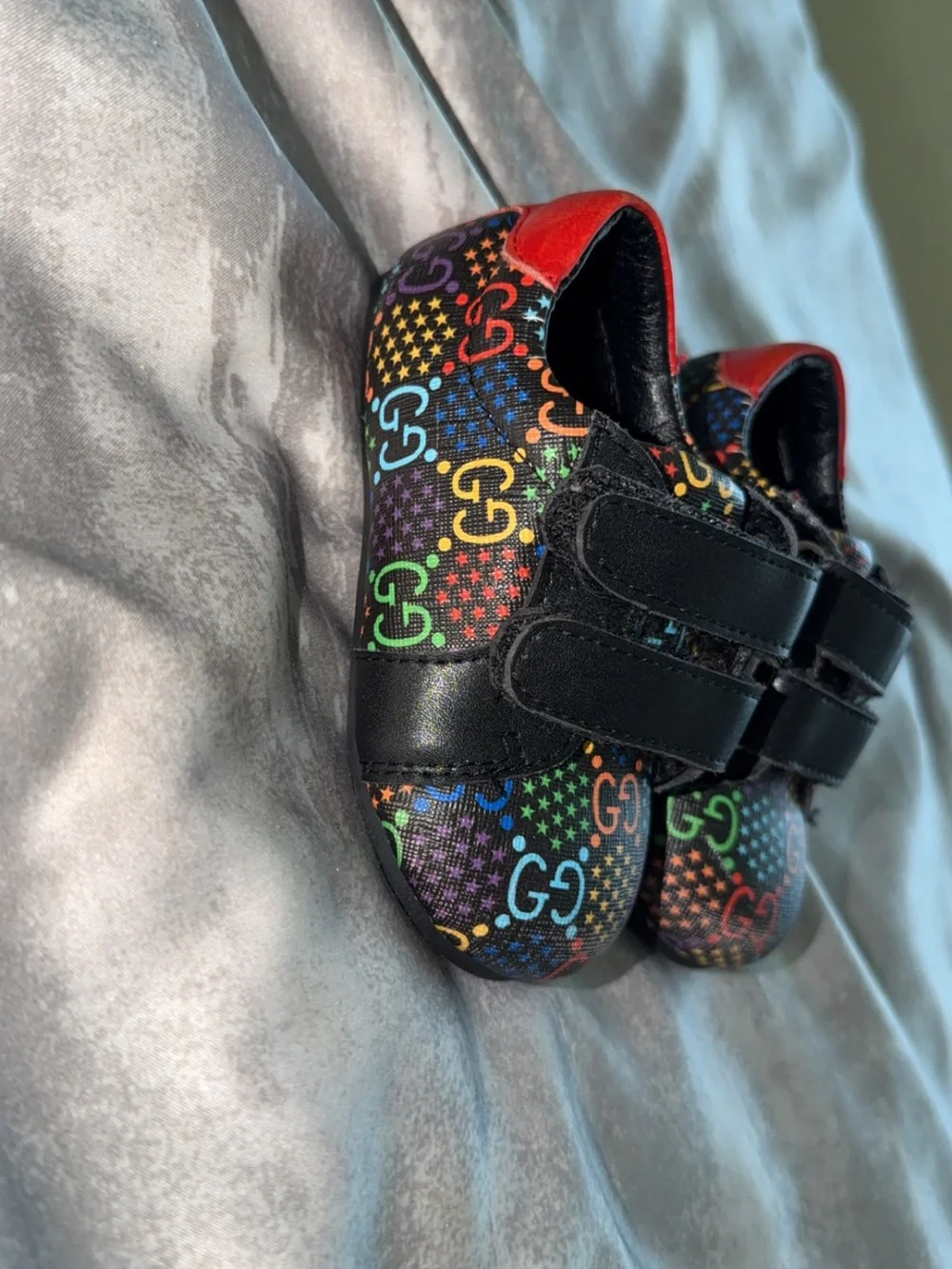 Gucci Kids Black Slip-On Shoes with Multicolor Logo